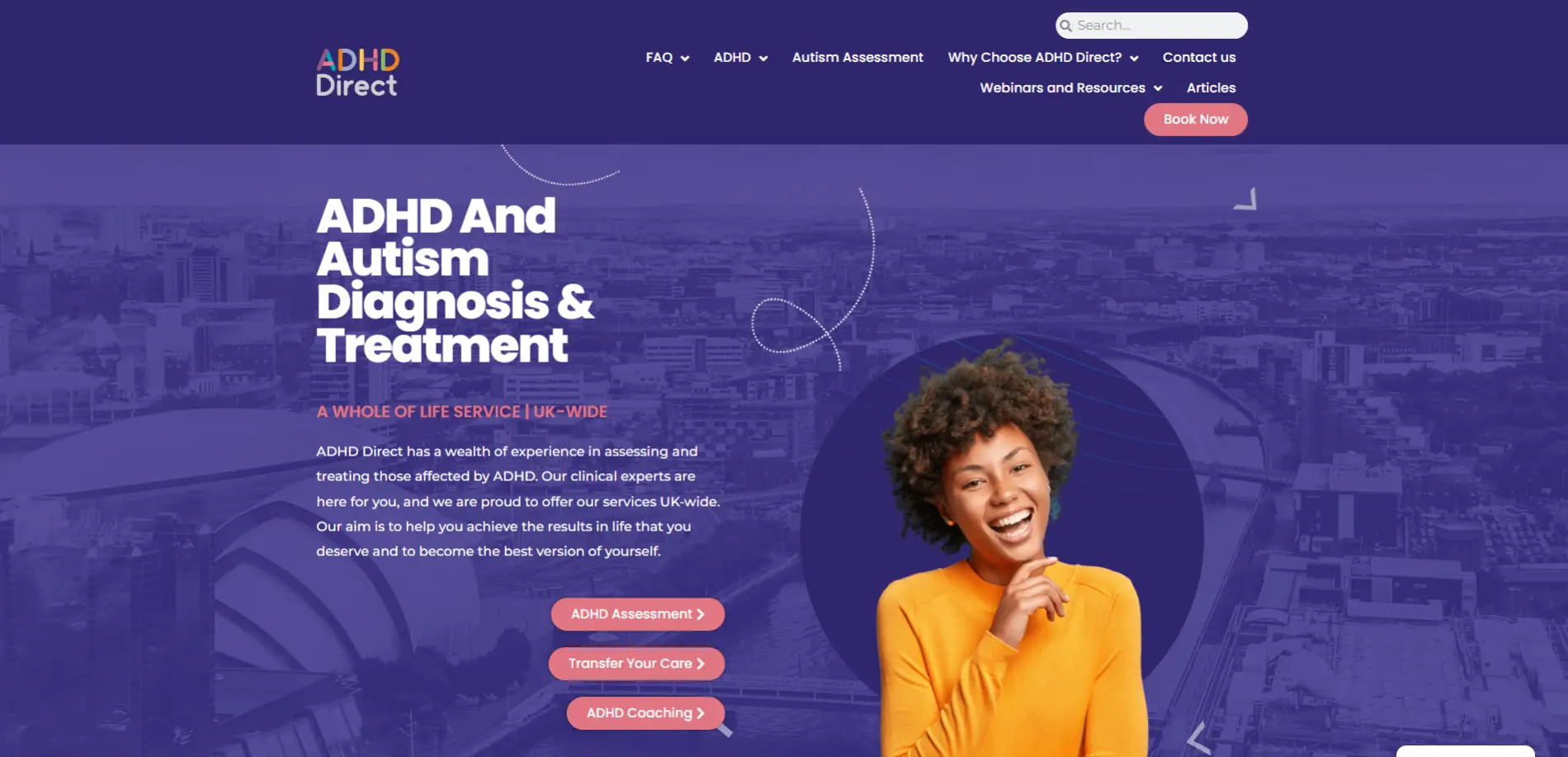 Homepage screenshot adhddirect.co.uk